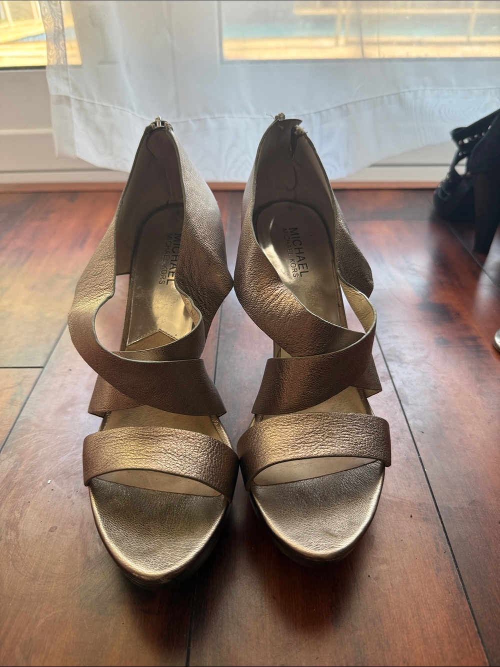 Michael Kors Metallic Bronze Leather Strappy Heels